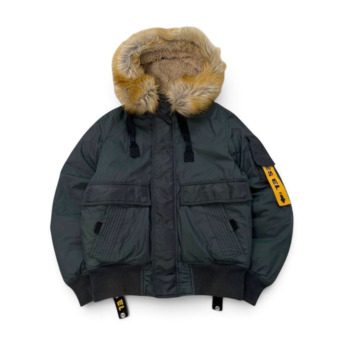 Diesel Men’s Fur Hood Bomber Jacket