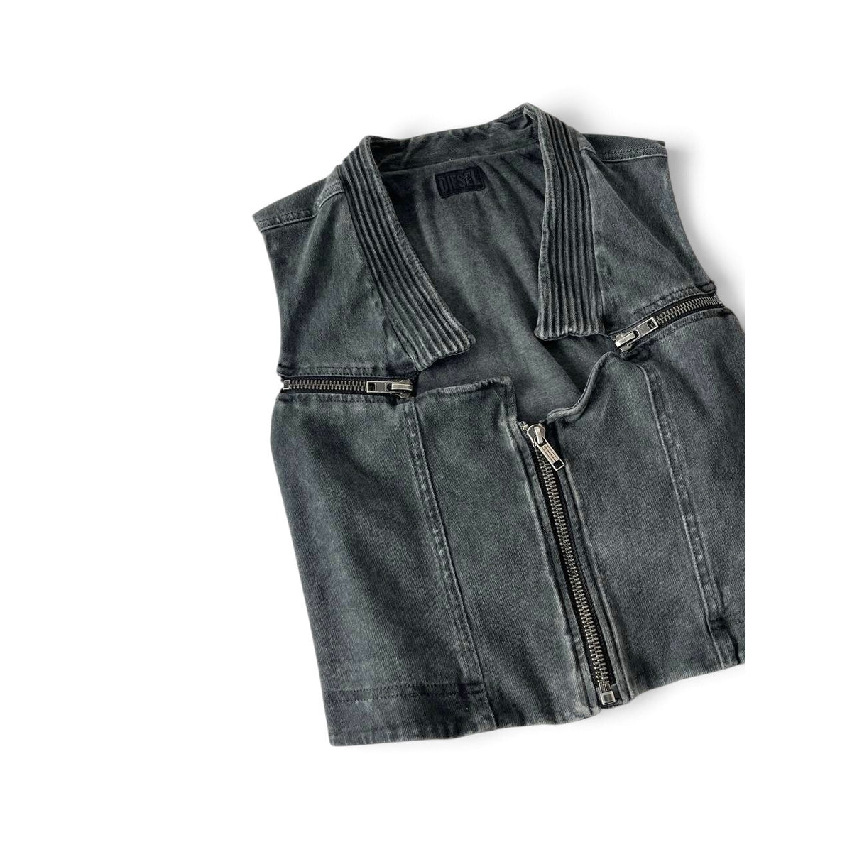 Diesel Washed Denim Biker Vest Grey / Black