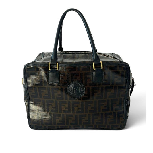 Fendi Zucca Vintage Patent Boston Bag Brown