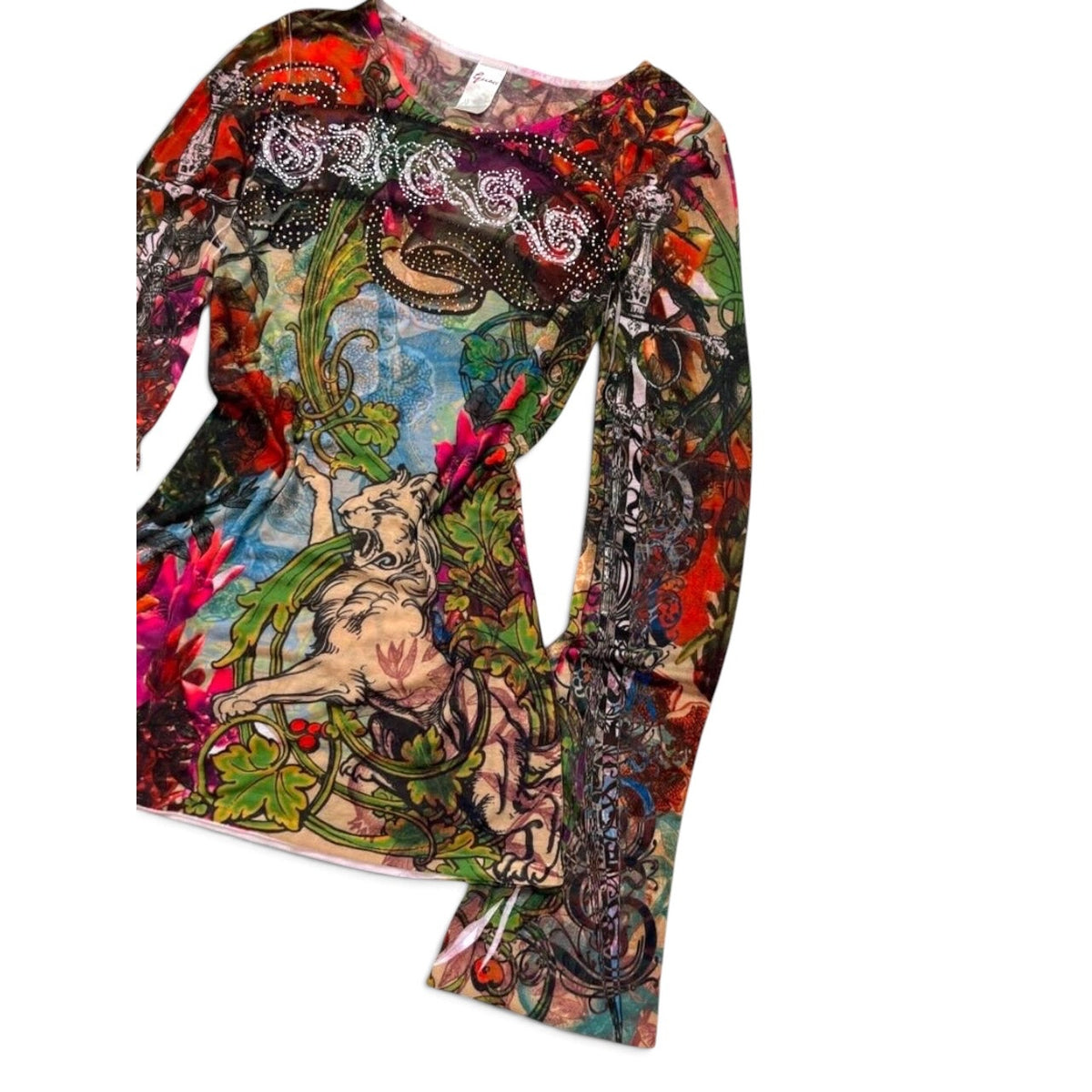 Guess Women’s Printed Rhinestone Long Sleeve Top