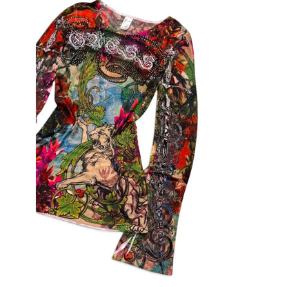Guess Women’s Printed Rhinestone Long Sleeve Top