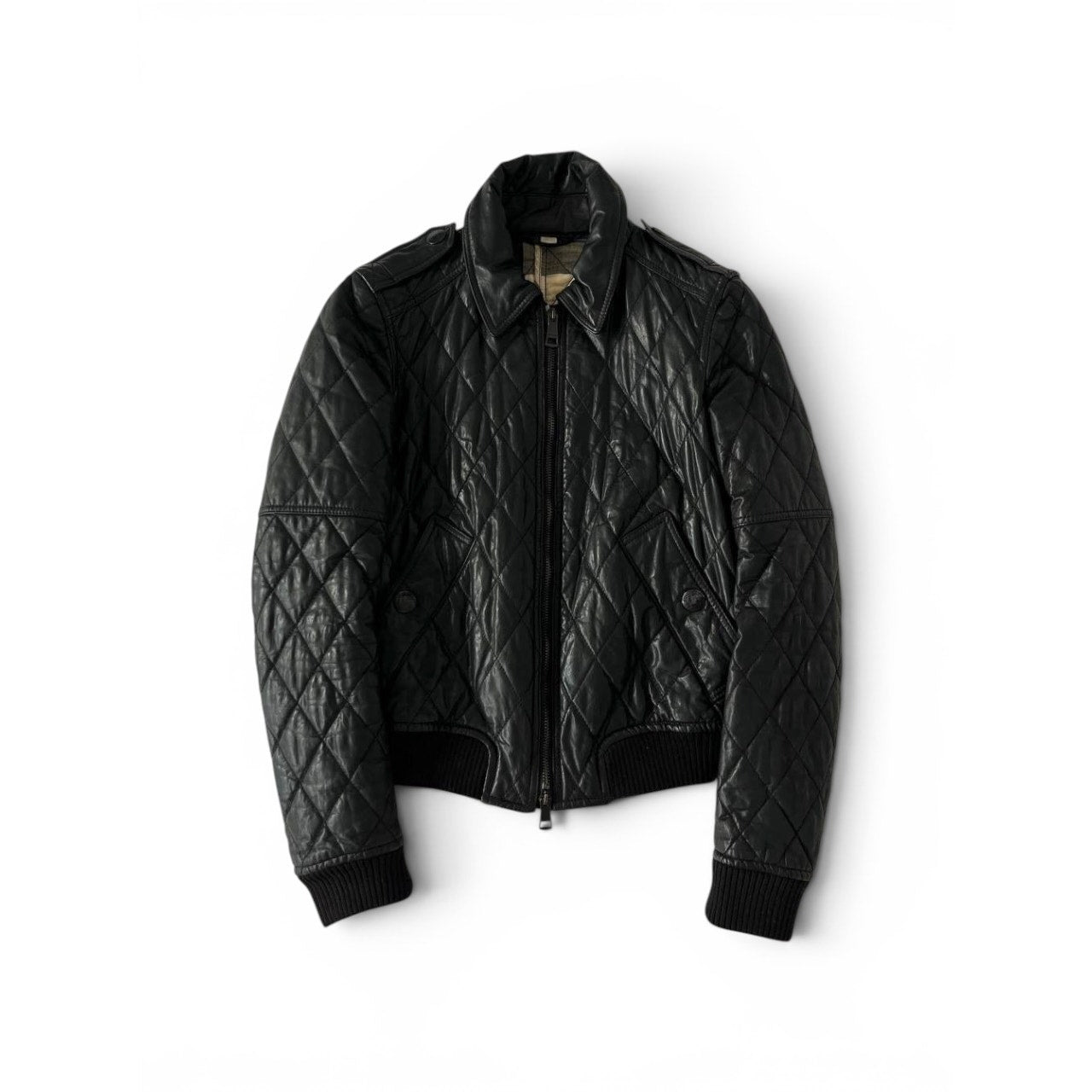 Burberry Black Quilted Leather Bomber Jacket