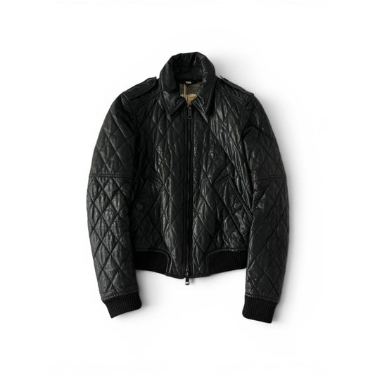 Burberry Black Quilted Leather Bomber Jacket