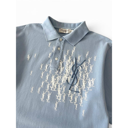 Yves Saint Laurent Pour Homme YSL Logo Polo Shirt Light Blue
