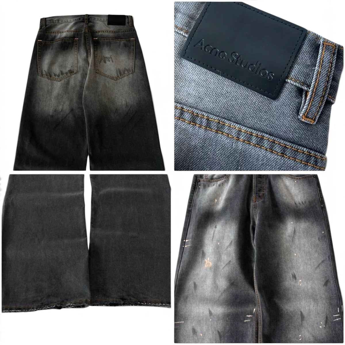Acne Studios Wide Leg Grey Black Washed Denim Jeans