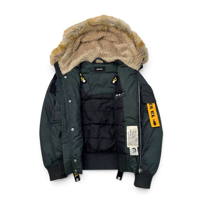 Diesel Men’s Fur Hood Bomber Jacket