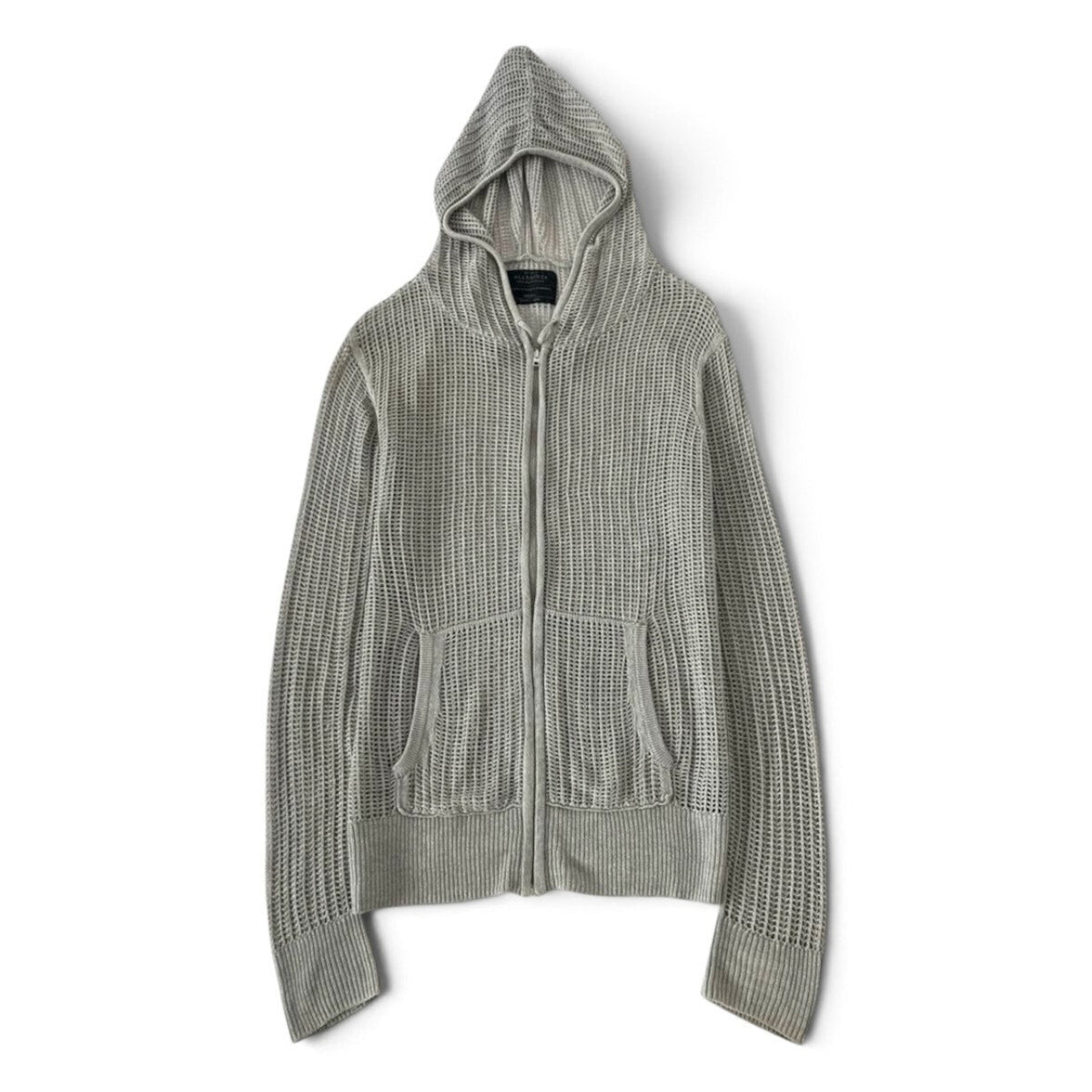 AllSaints Grid Viscose Zip Hoody Open Knit Cardigan