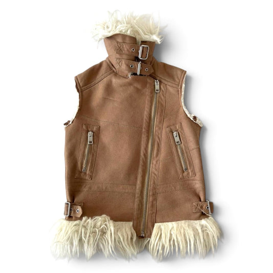 Diesel Faux Shearling Fur Trim Biker Vest