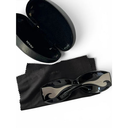 Prada Flame Wraparound Black Silver Sunglasses