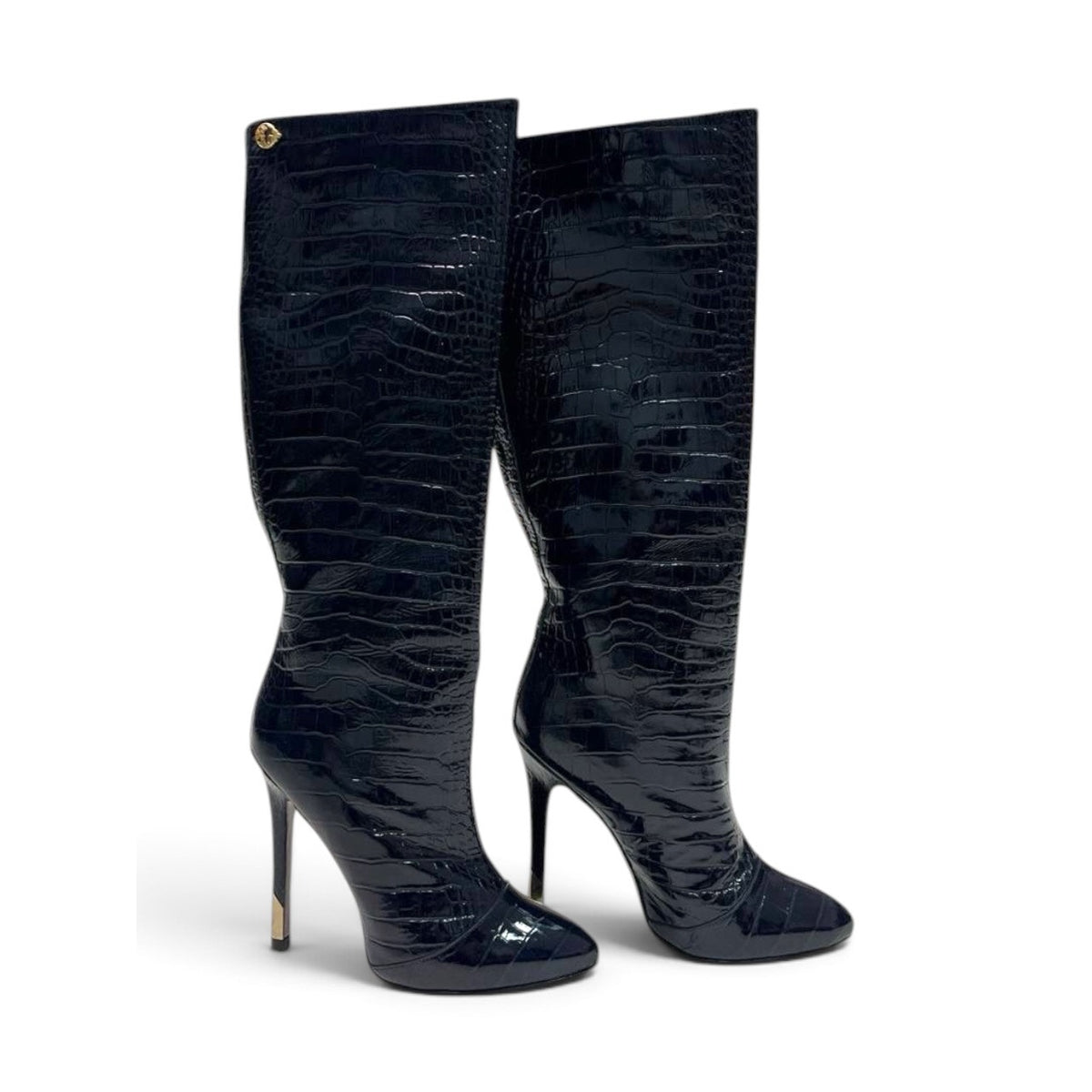Versace Croc Embossed Patent Leather High Heel Boots