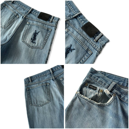 Yves Saint Laurent Big Embroidered Logo Denim Jeans