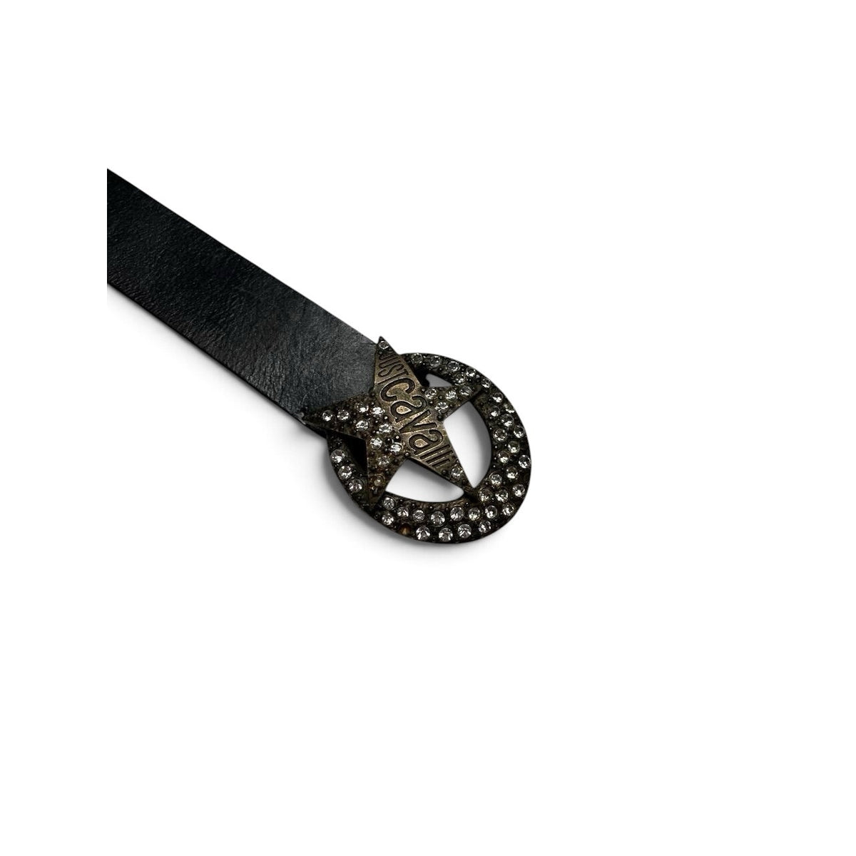 Just Cavalli Vintage Black Leather Rhinestone Star Buckle Belt