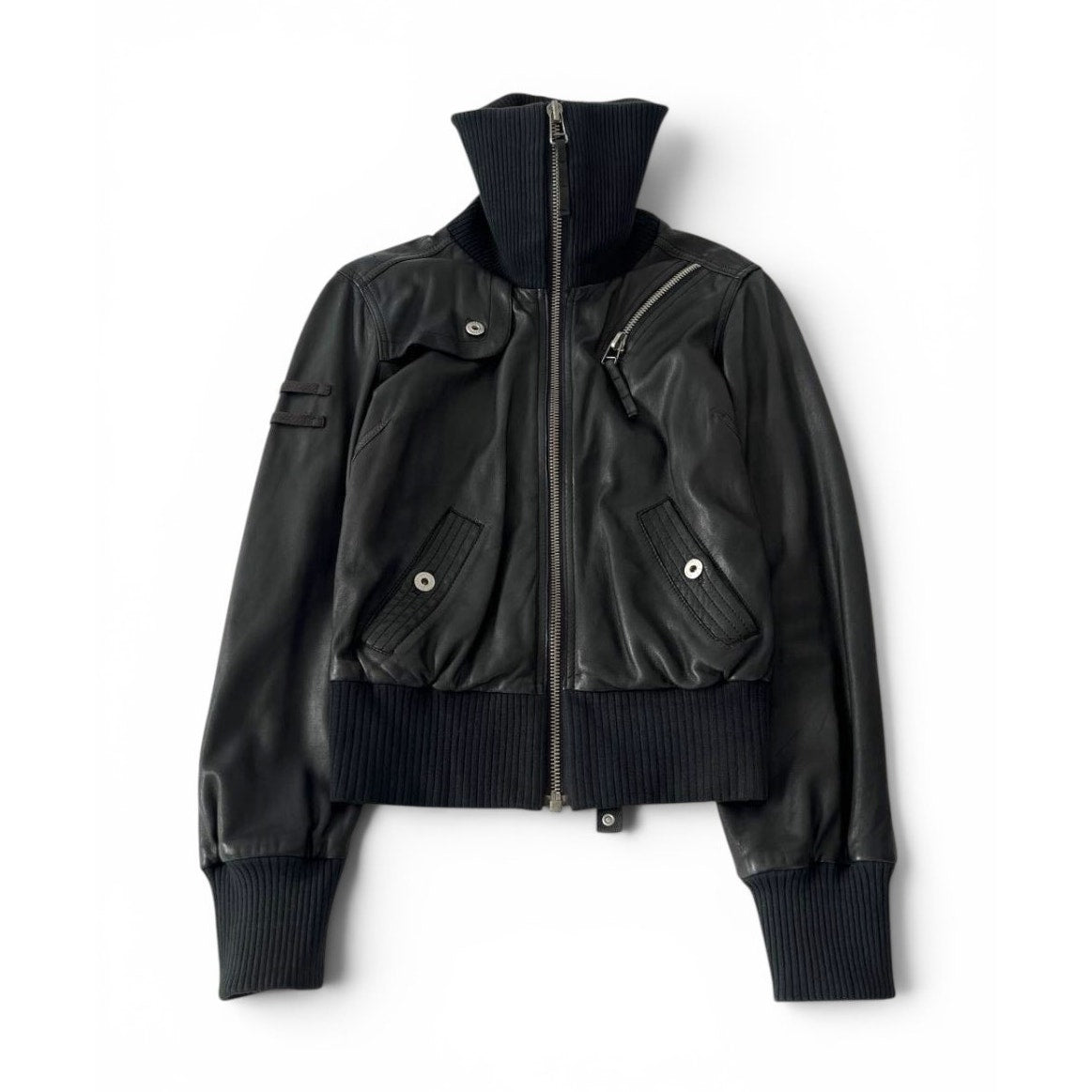 Diesel Black Leather Bomber Jacket