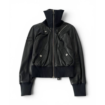 Diesel Black Leather Bomber Jacket