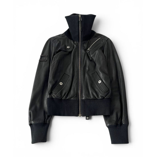 Diesel Black Leather Bomber Jacket