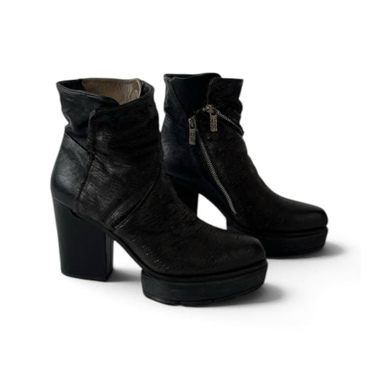 AS98 Black Leather Platform Ankle Boots