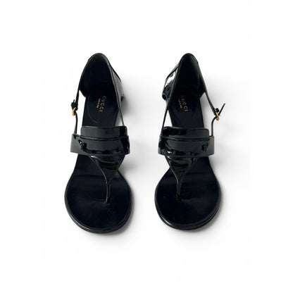 Gucci SS 2008 Black Patent Leather Thong Heels
