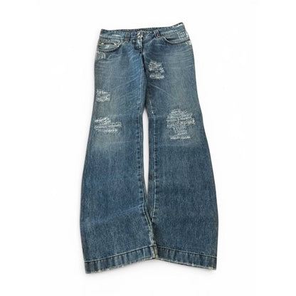 Dolce & Gabbana Distressed Wide Leg Denim Jeans
