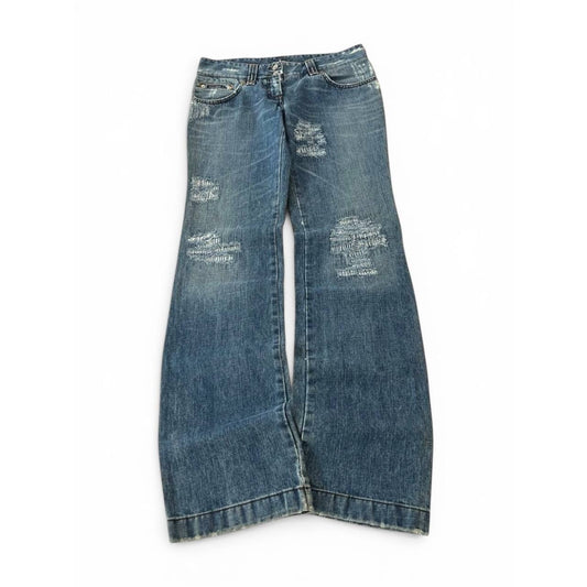 Dolce & Gabbana Distressed Wide Leg Denim Jeans