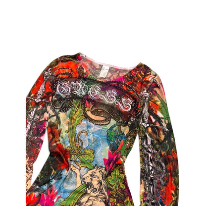 Guess Women’s Printed Rhinestone Long Sleeve Top