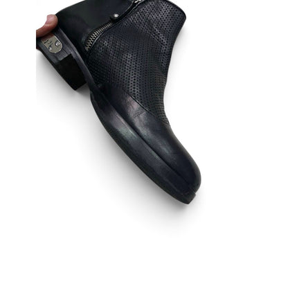 Diesel Black Gold Leather Perforated Ankle Boots