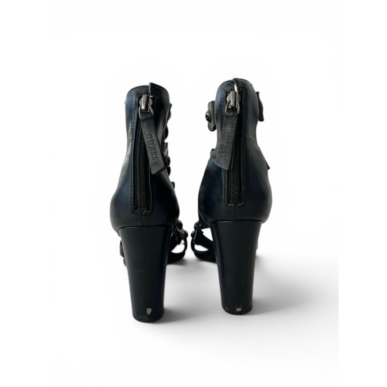 Guess Black Leather Grommet Block Heel Sandals Women’s EU 36 / US 6
