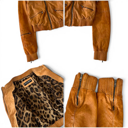 Dolce & Gabbana Leopard Lined Leather Bomber Jacket