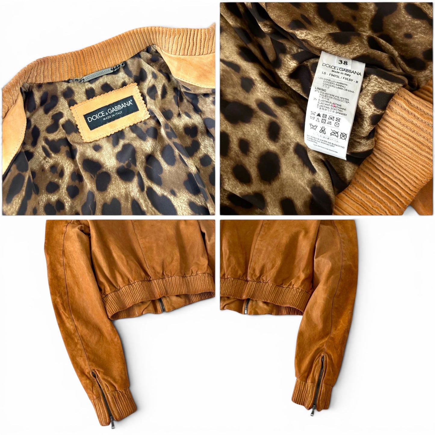 Dolce & Gabbana Leopard Lined Leather Bomber Jacket