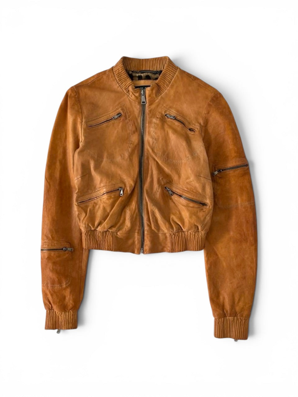 Dolce & Gabbana Leopard Lined Leather Bomber Jacket