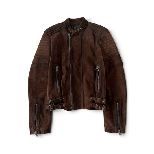 Diesel Black Gold Brown Suede Leather Biker Jacket