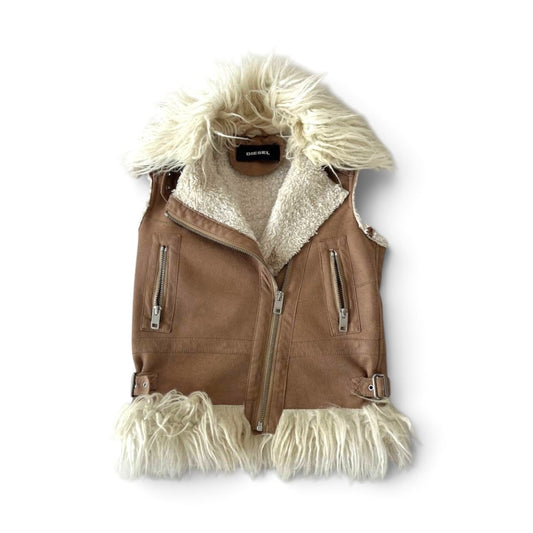 Diesel Faux Shearling Fur Trim Biker Vest