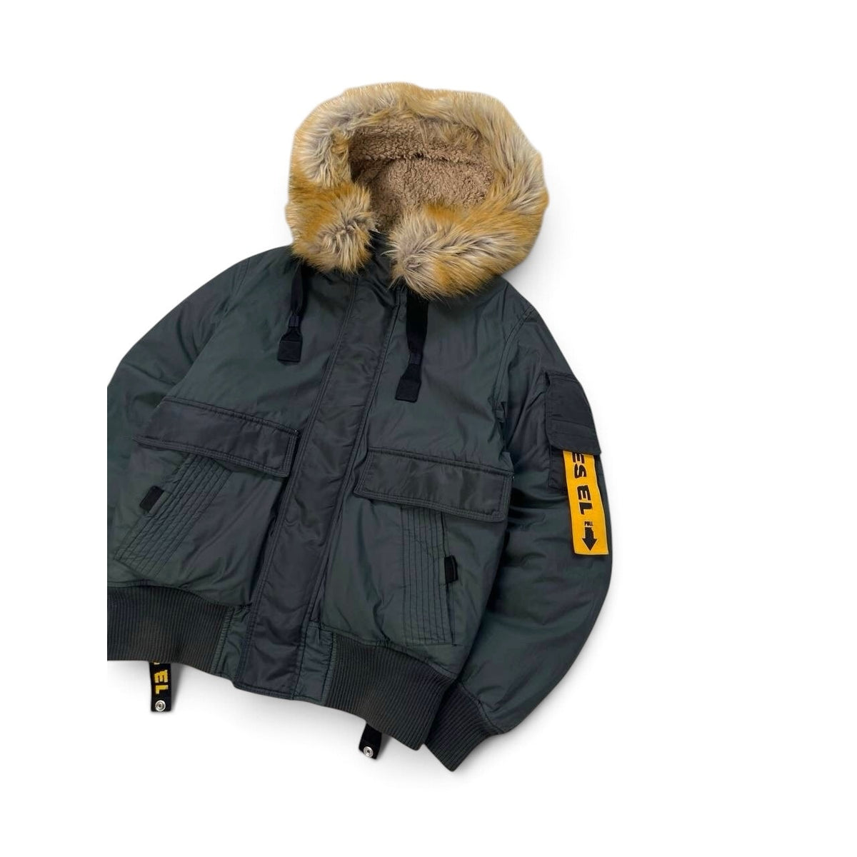 Diesel Men’s Fur Hood Bomber Jacket