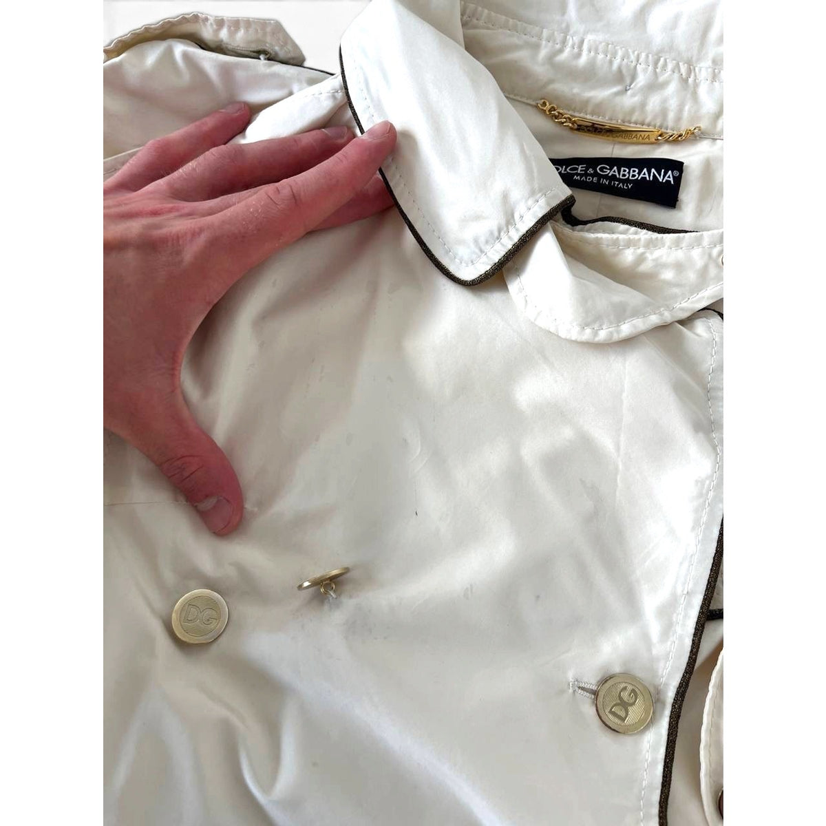 Dolce & Gabbana Cropped Silk Blend Trench Jacket Ivory