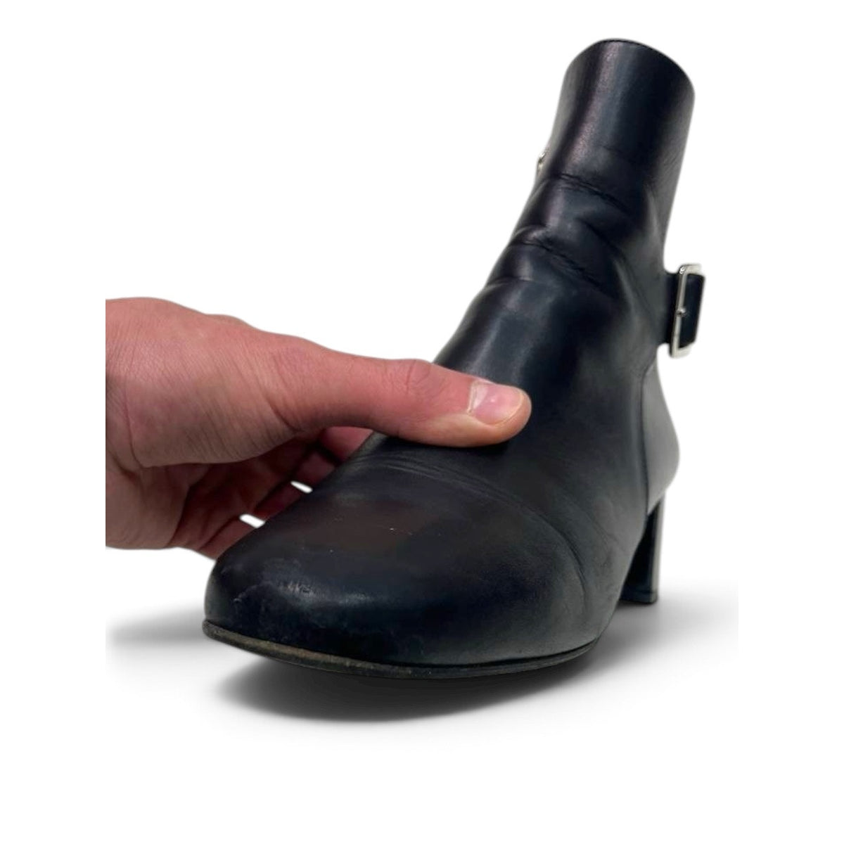 Prada Leather Buckle Ankle Boots