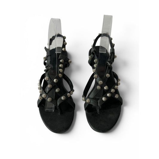 Balenciaga Studded Gladiator Leather Black Sandals