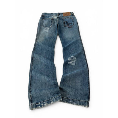 Dolce & Gabbana Distressed Wide Leg Denim Jeans