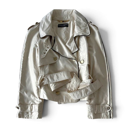 Dolce & Gabbana Cropped Silk Blend Trench Jacket Ivory