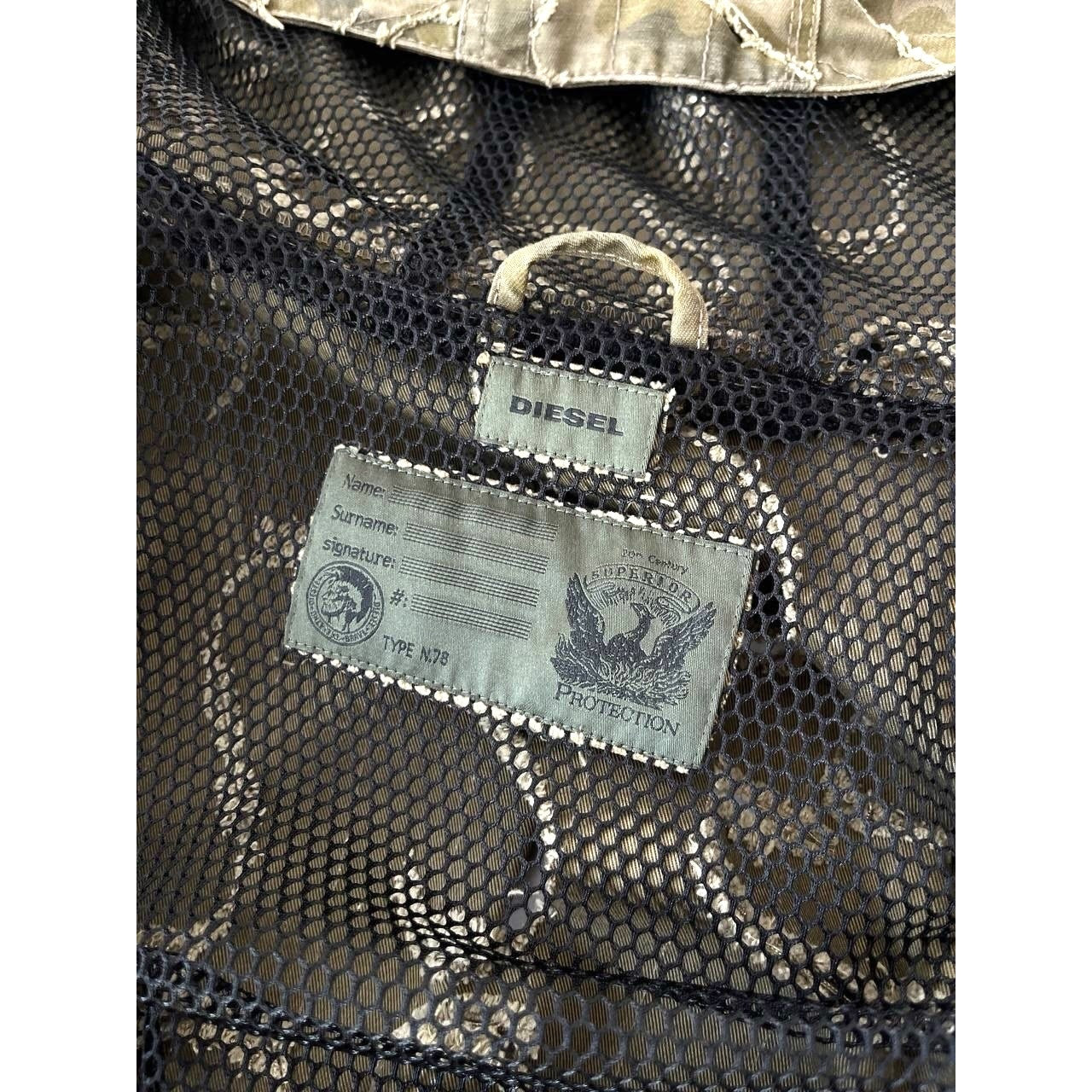 2010 Diesel Khaki Jacket Nylon J-Laser Cut Distressed