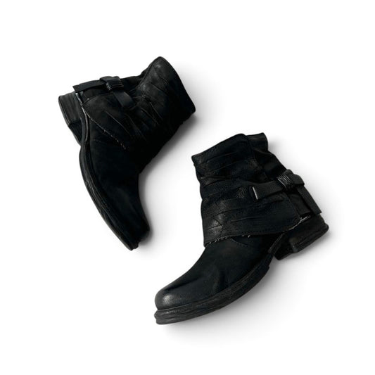 A.S.98 Black Leather Grunge Biker Ankle Boots