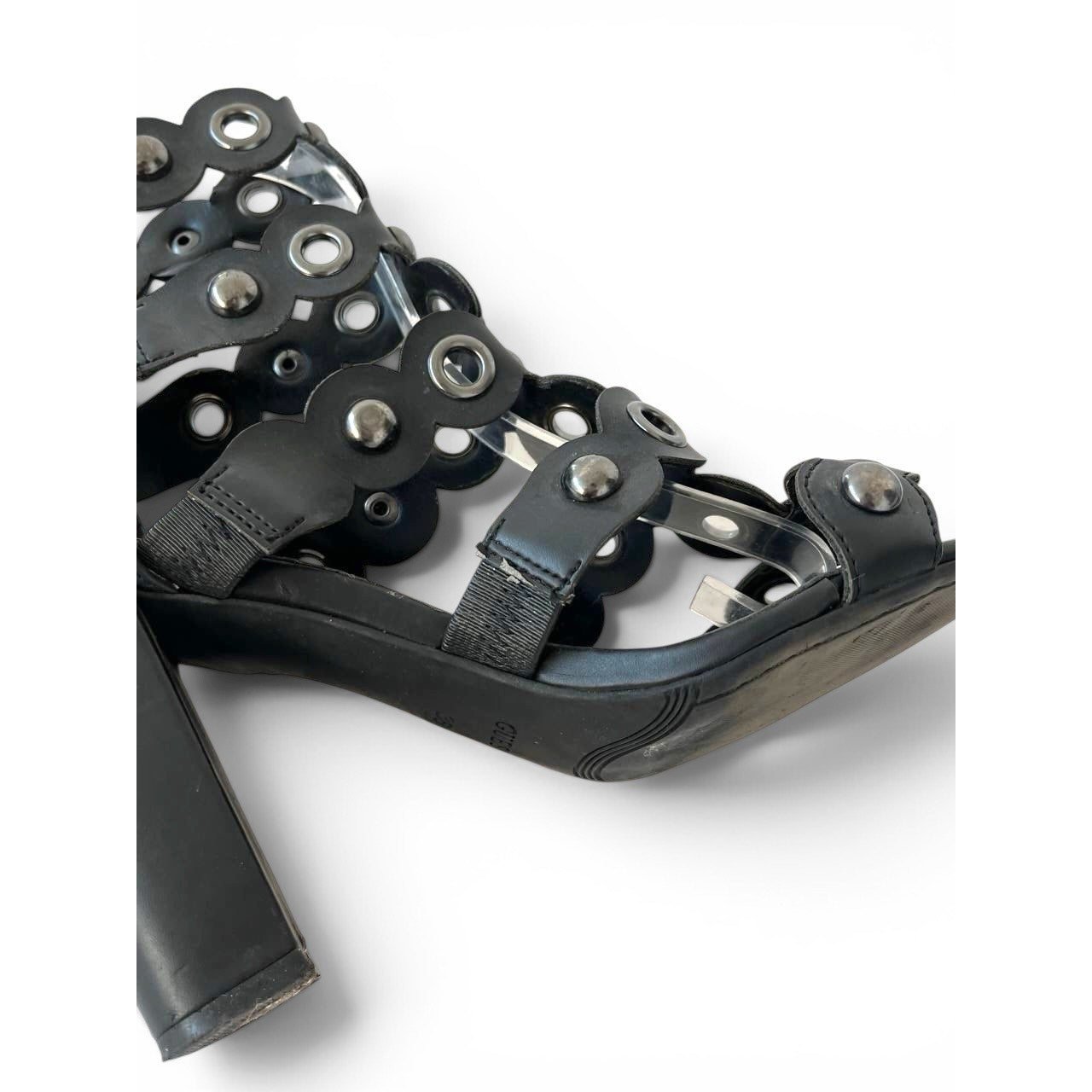 Guess Black Leather Grommet Block Heel Sandals Women’s EU 36 / US 6