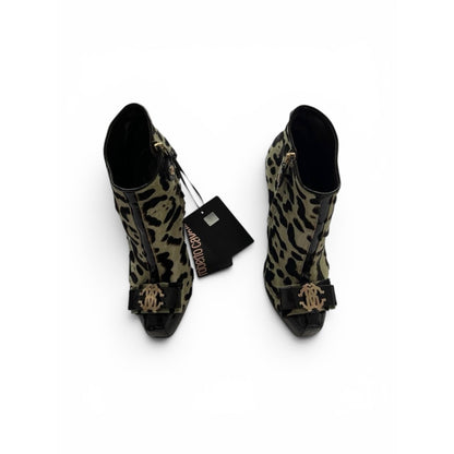 Roberto Cavalli Leopard Pony Hair Platform Ankle Boots