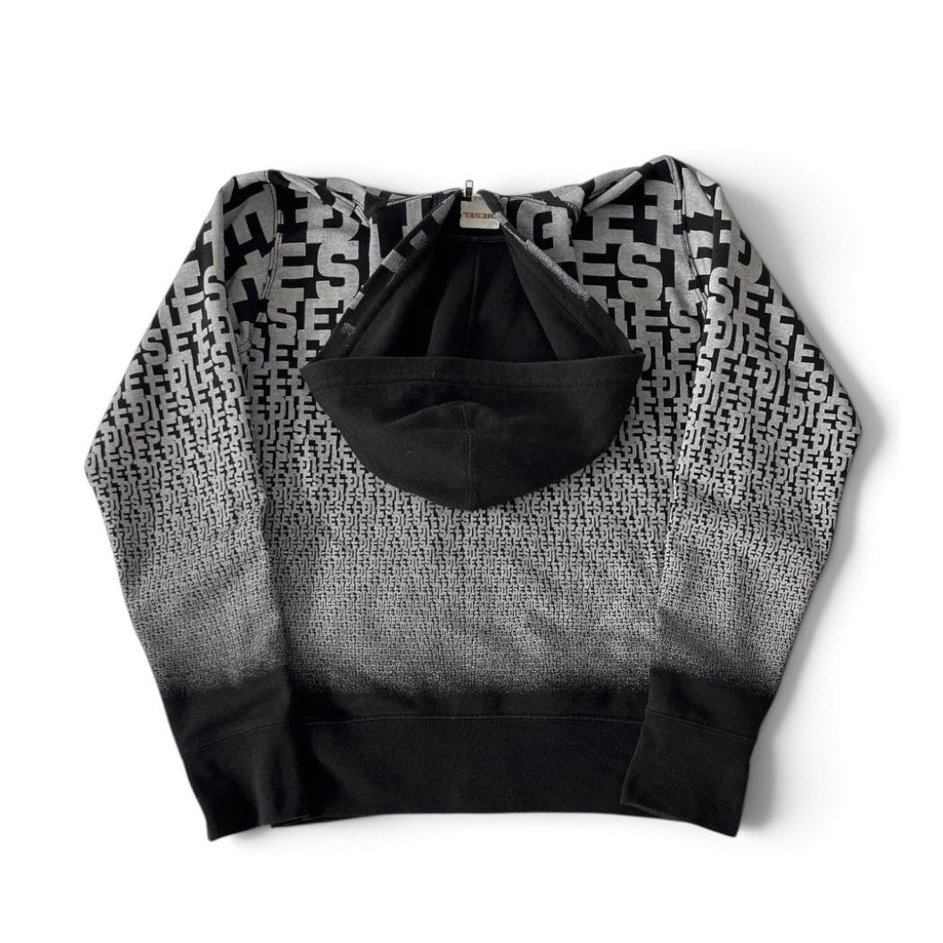 Diesel All-Over Logo Zip Black & Grey Hoodie
