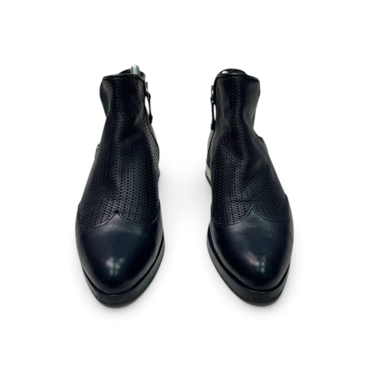Diesel Black Gold Leather Perforated Ankle Boots
