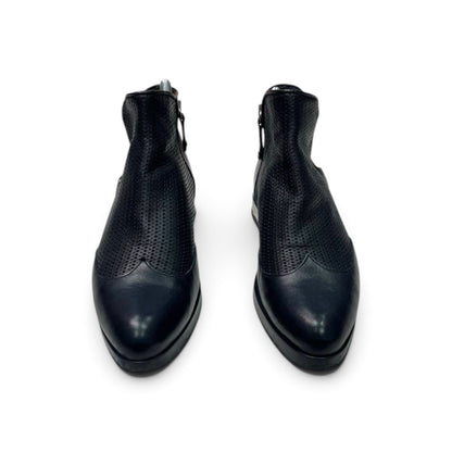 Diesel Black Gold Leather Perforated Ankle Boots