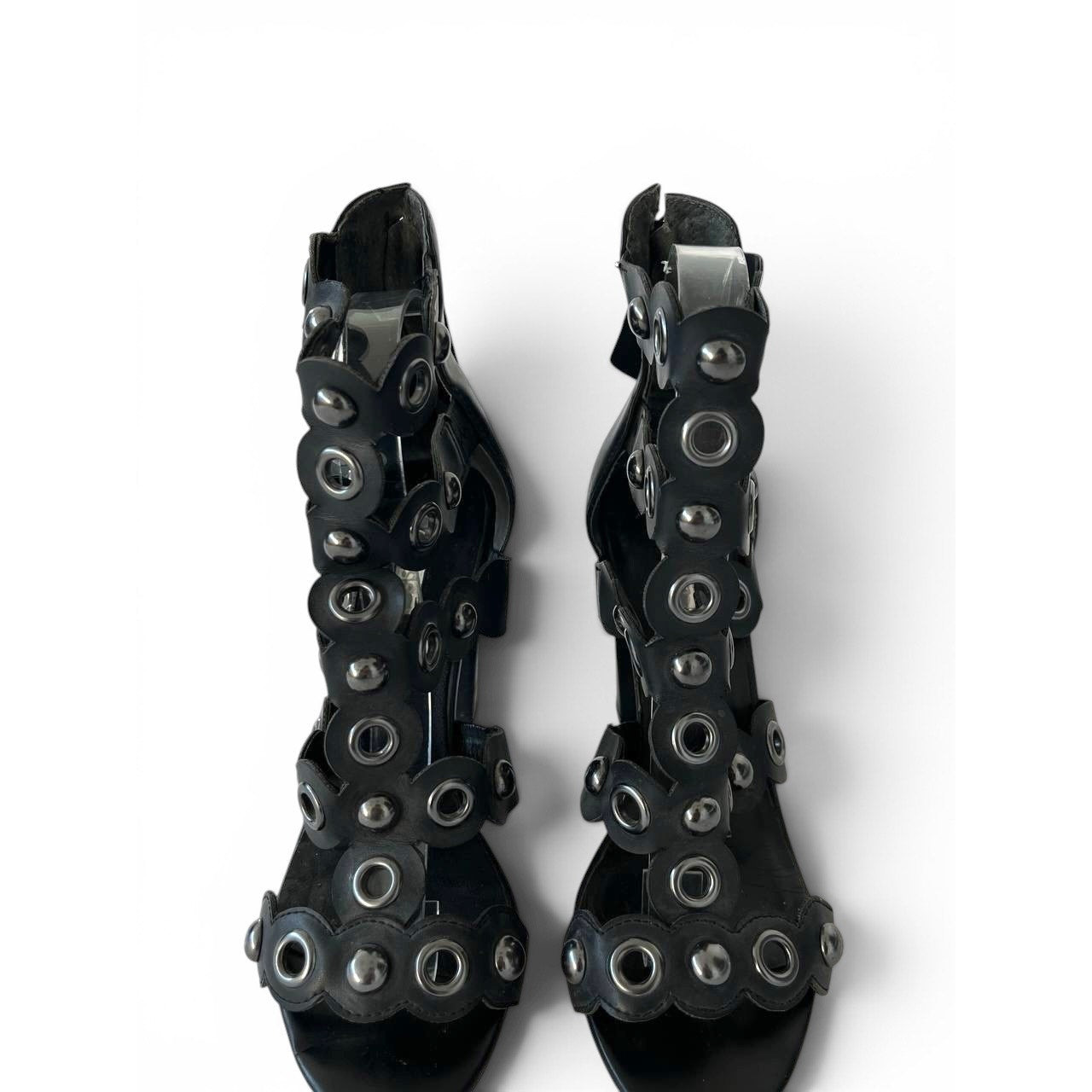 Guess Black Leather Grommet Block Heel Sandals Women’s EU 36 / US 6