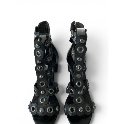 Guess Black Leather Grommet Block Heel Sandals Women’s EU 36 / US 6