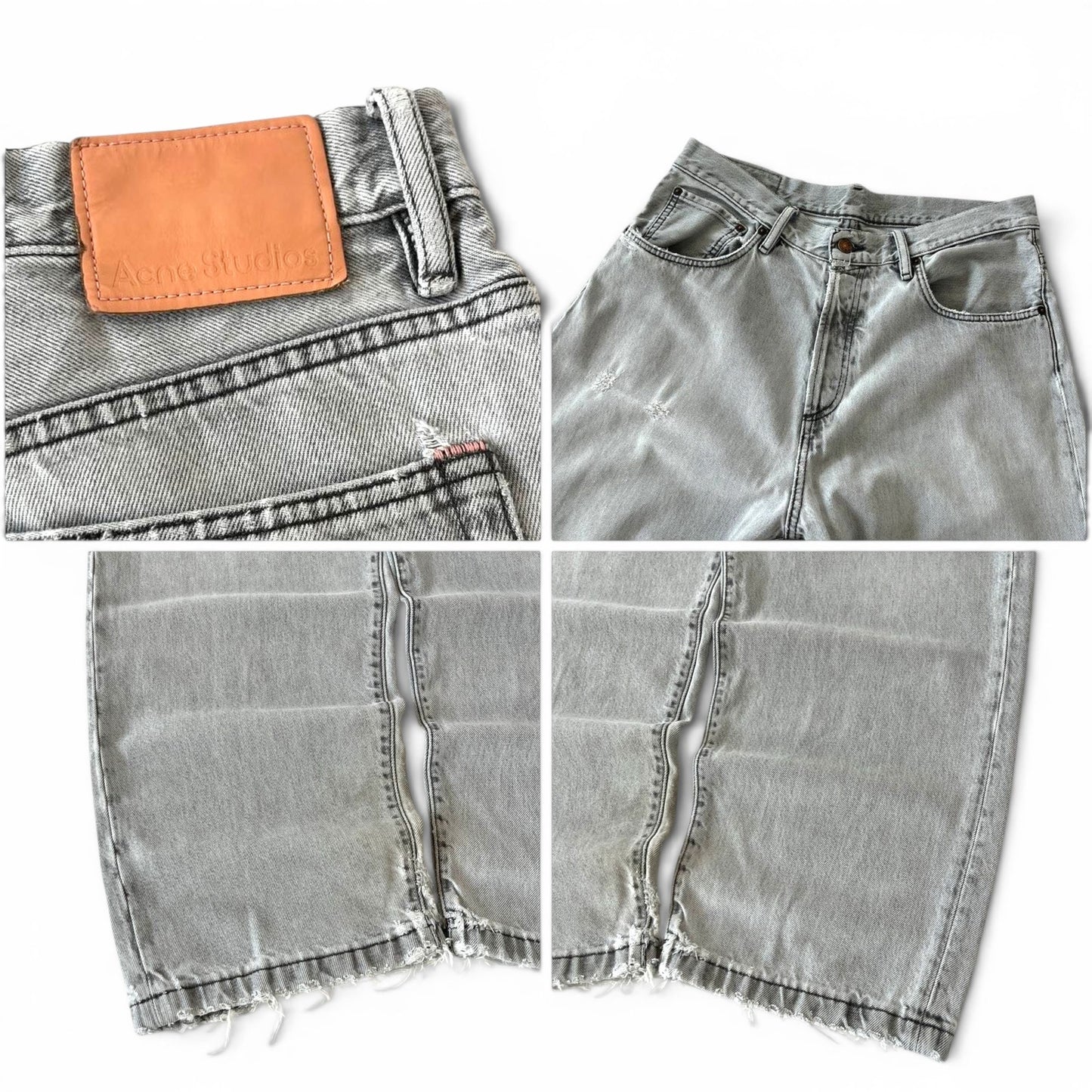 Acne Studios Distressed Wide Leg Jeans Light Grey