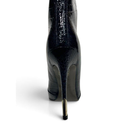 Versace Croc Embossed Patent Leather High Heel Boots