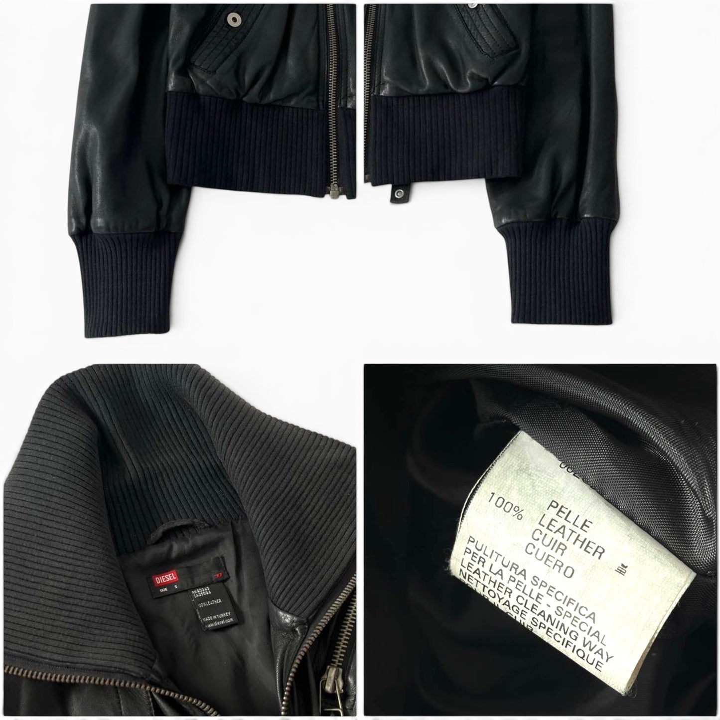 Diesel Black Leather Bomber Jacket