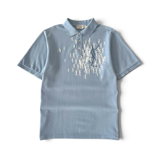 Yves Saint Laurent Pour Homme YSL Logo Polo Shirt Light Blue